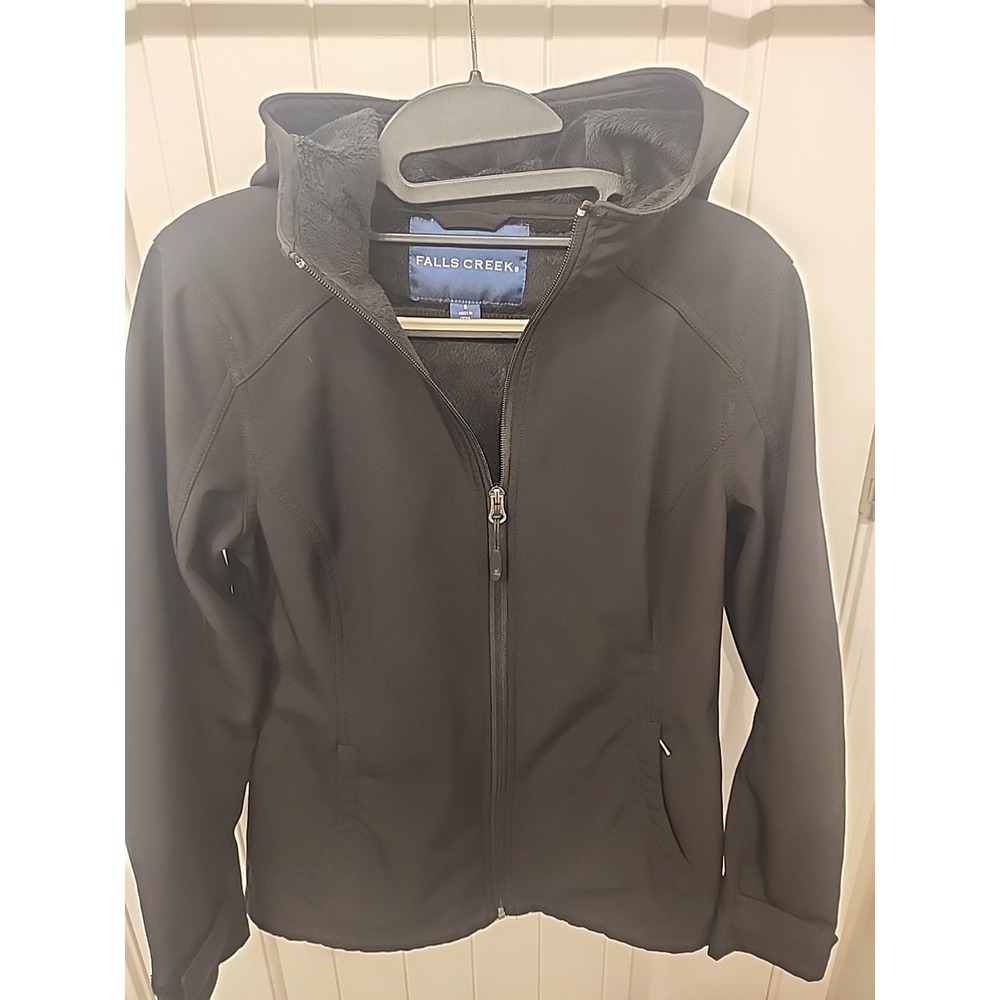 Women New Falls Creek Black Long Sleeve Hooded Fitted Zip Slim Jacket size S